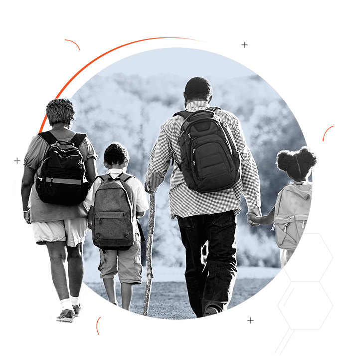 Family walking on a hike